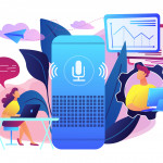 Smart speaker office controller concept vector illustration.